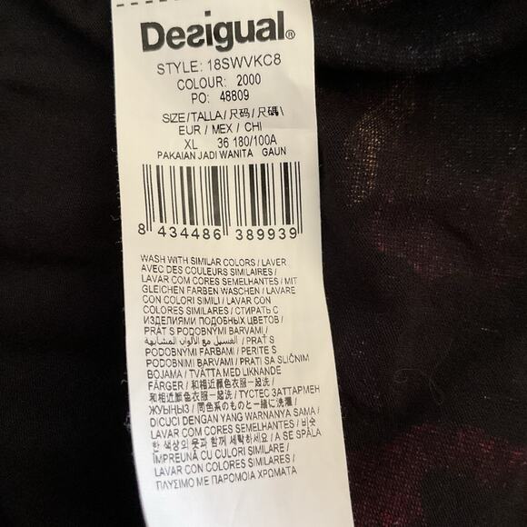 DESIGUAL Boho Floral V-neck Black Dress XL Fairy Whymsigoth - Picture 7 of 13